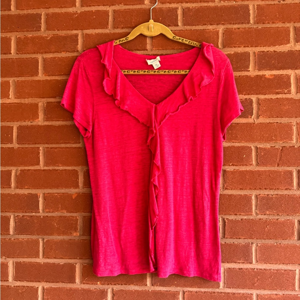 Sundance Short Sleeve Ruffle Front Tee Red Size M   J